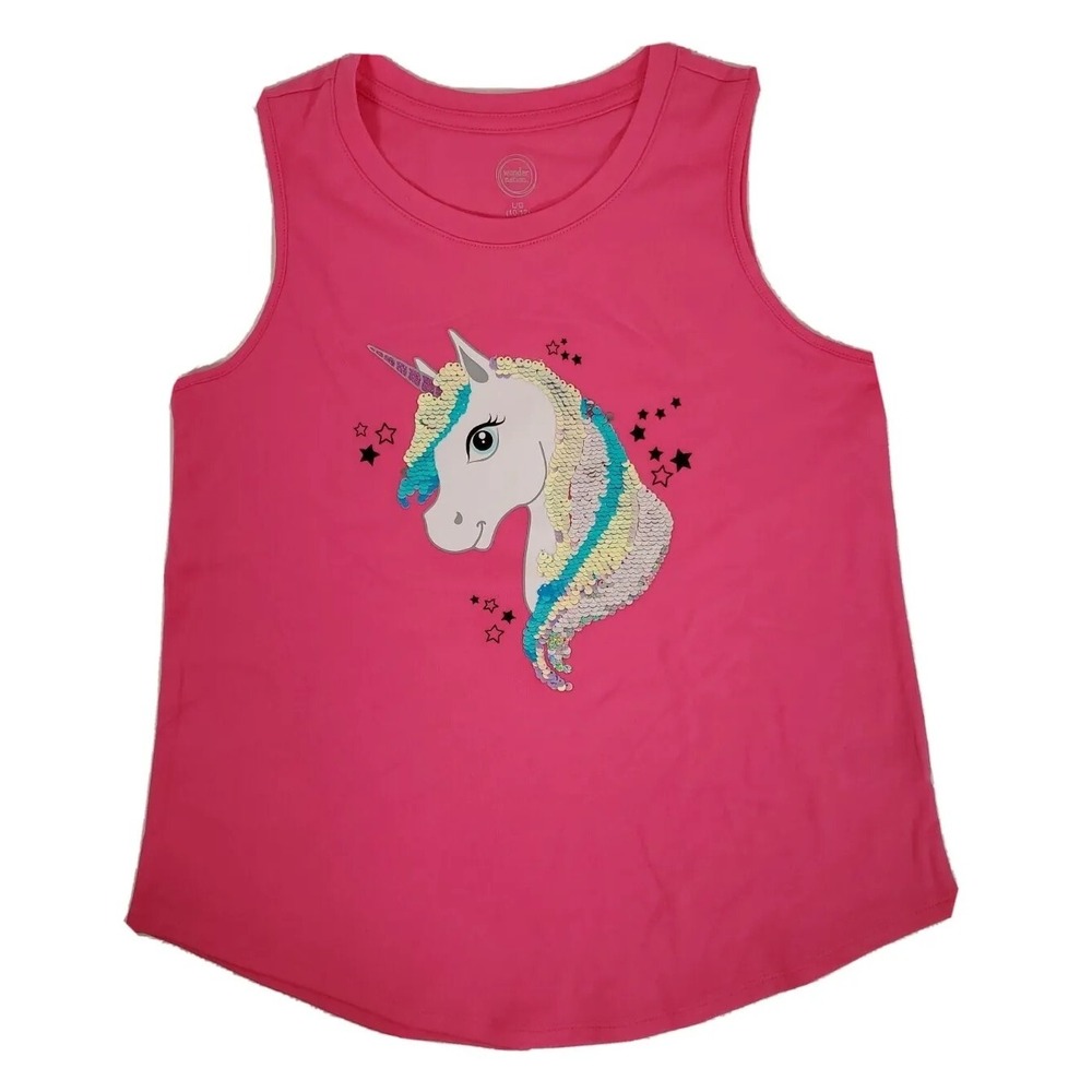 Tank Top UNICORN Sequin Size Large PLUS (10-12) Hot Pink Wonder Nation NEW